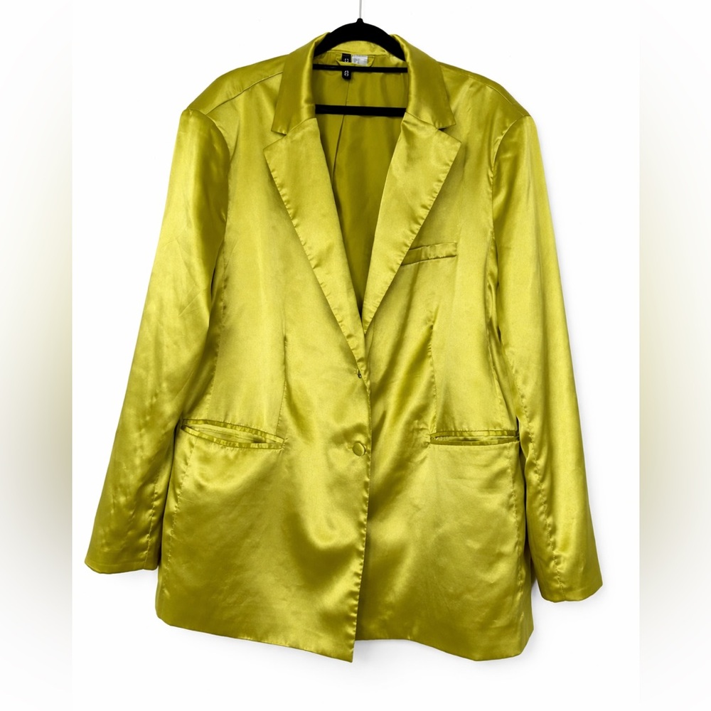 H&M Chartreuse Satin Oversized Blazer Size XL